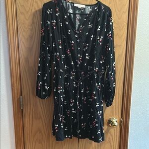 LOFT Black Wrap Sundress with Bishop Sleeves